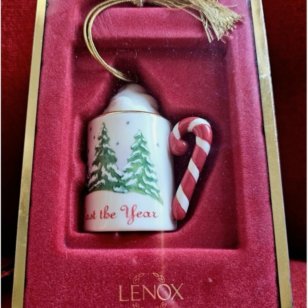 Lenox Festive Ornament with Gold Tassel and Green Trees - Cocoa Mug